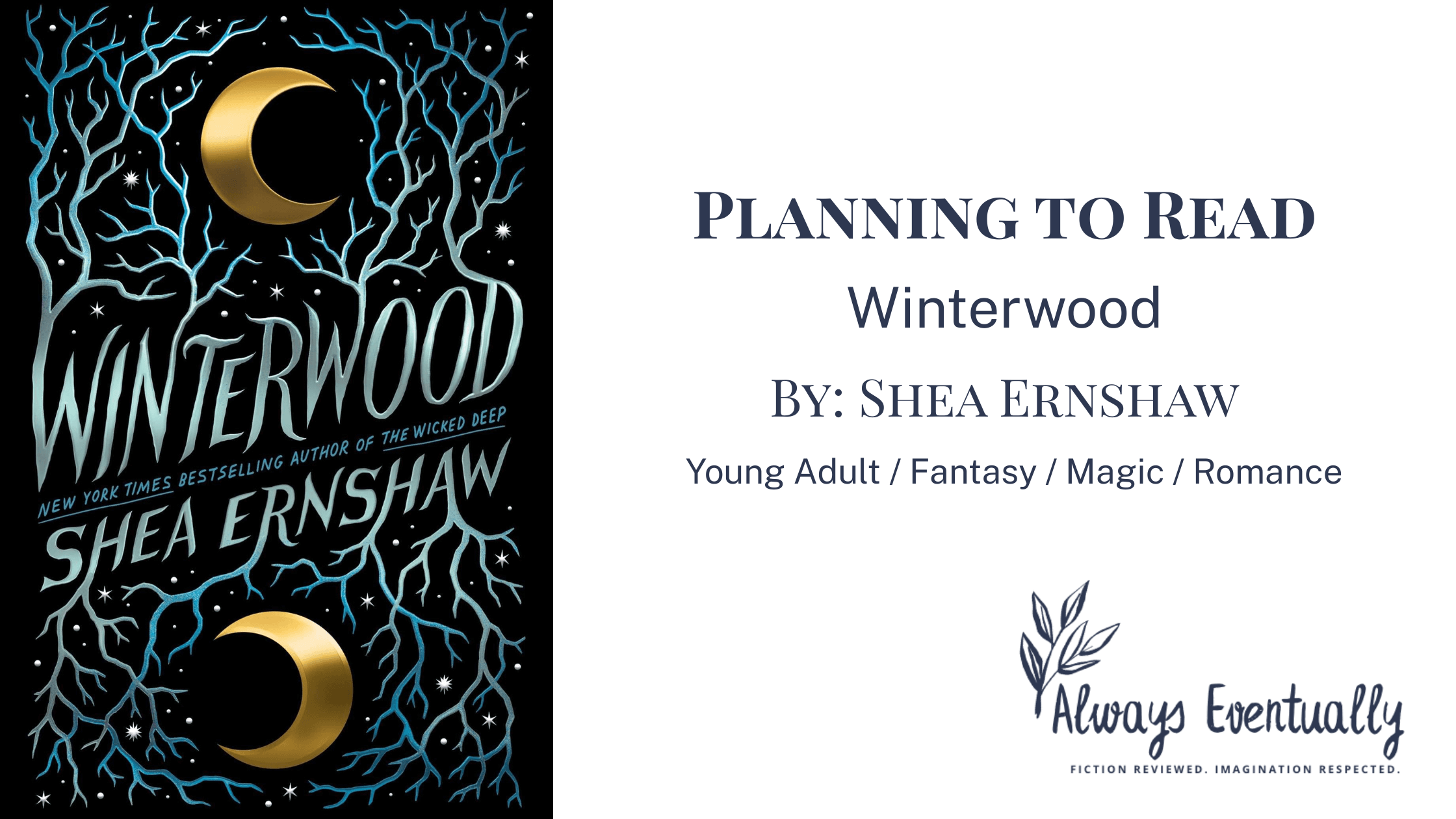Winterwood book cover showing dark, shadowy trees and a mysterious, atmospheric vibe fitting a dark YA fantasy.