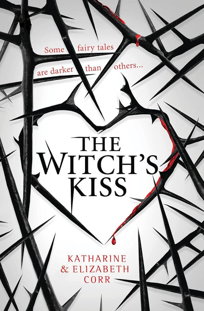 The cover of The Witch’s Kiss features a moody background with thorny branches intricately shaped into a heart. The title text is elegant and stands out prominently over the image, evoking a mysterious and magical atmosphere.