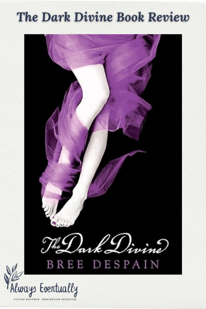 Cover of The Dark Divine showing a girl’s legs in a purple tulle skirt against a black background. Text overlay reads “The Dark Divine Book Review.”